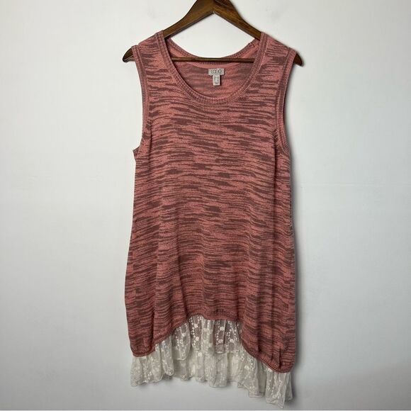 LOGO by Lori Goldstein Space Dye Sweater Tank w/ Lace Hem Women's Size Large - Picture 7 of 8